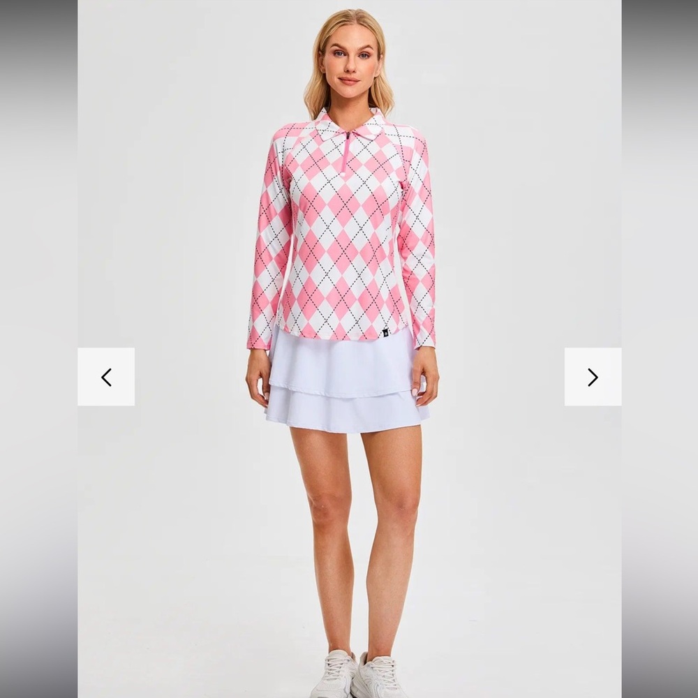 Pink Argyle Long Sleeve Polo Shirt